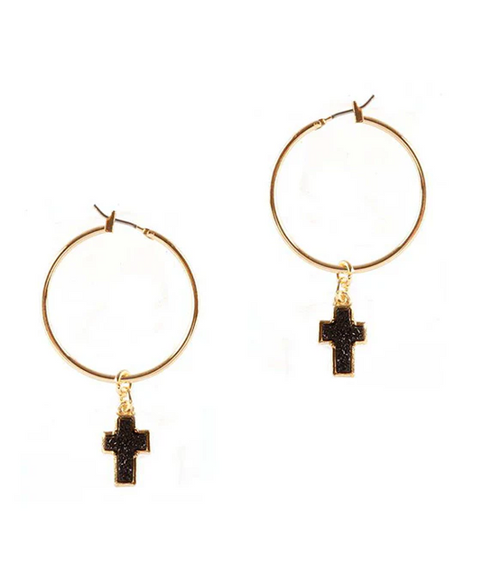 Druzy Cross Drop Earring