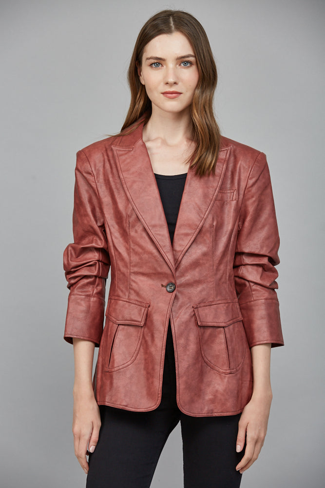 The Bordeaux Blazer | Maroon Faux Leather Blazer