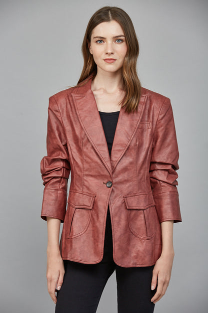The Bordeaux Blazer | Maroon Faux Leather Blazer