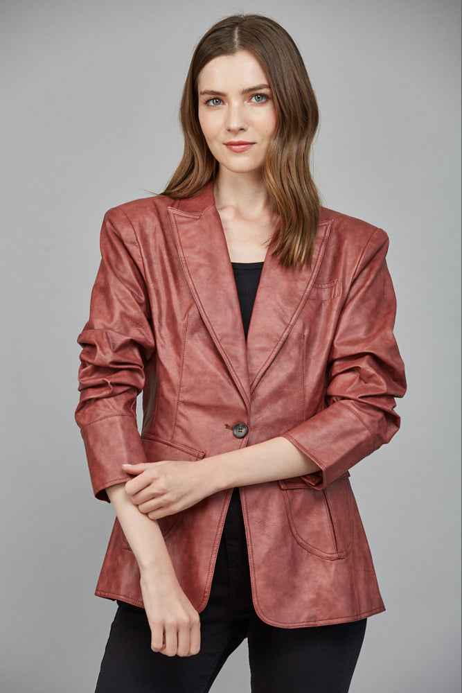 The Bordeaux Blazer | Maroon Faux Leather Blazer