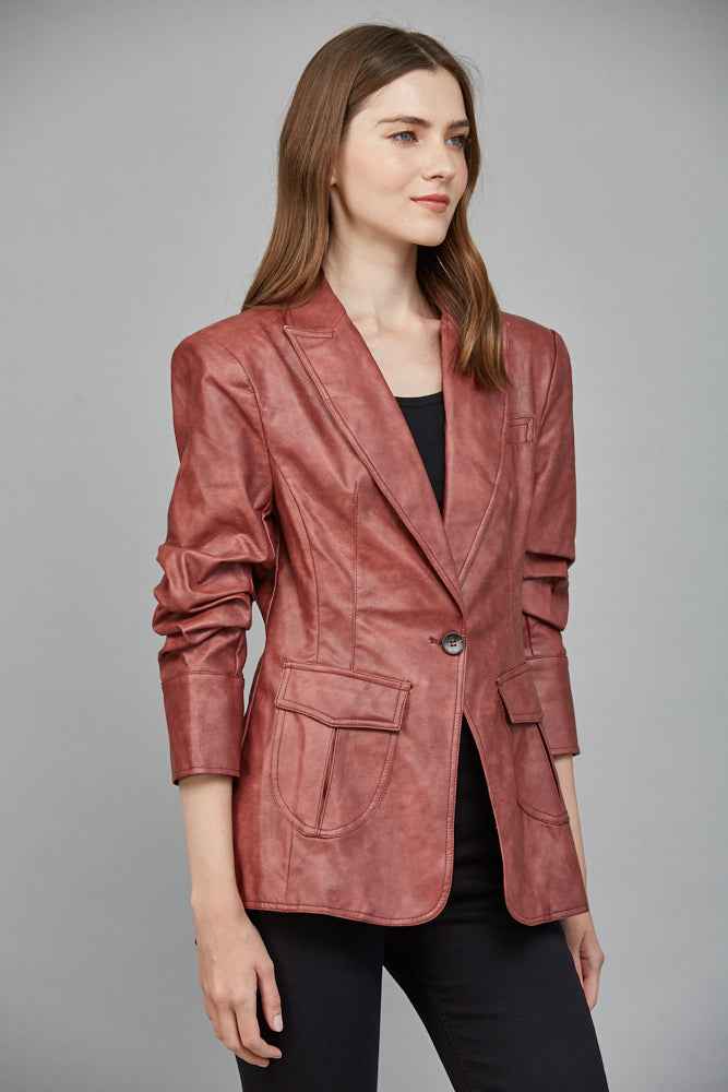 The Bordeaux Blazer | Maroon Faux Leather Blazer