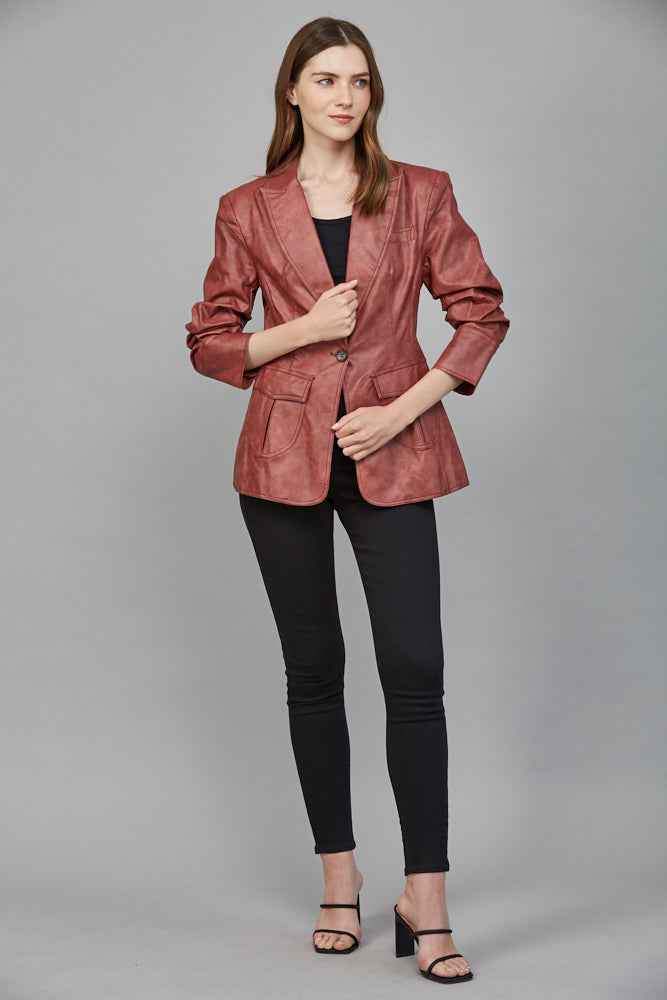 The Bordeaux Blazer | Maroon Faux Leather Blazer