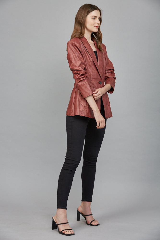 The Bordeaux Blazer | Maroon Faux Leather Blazer