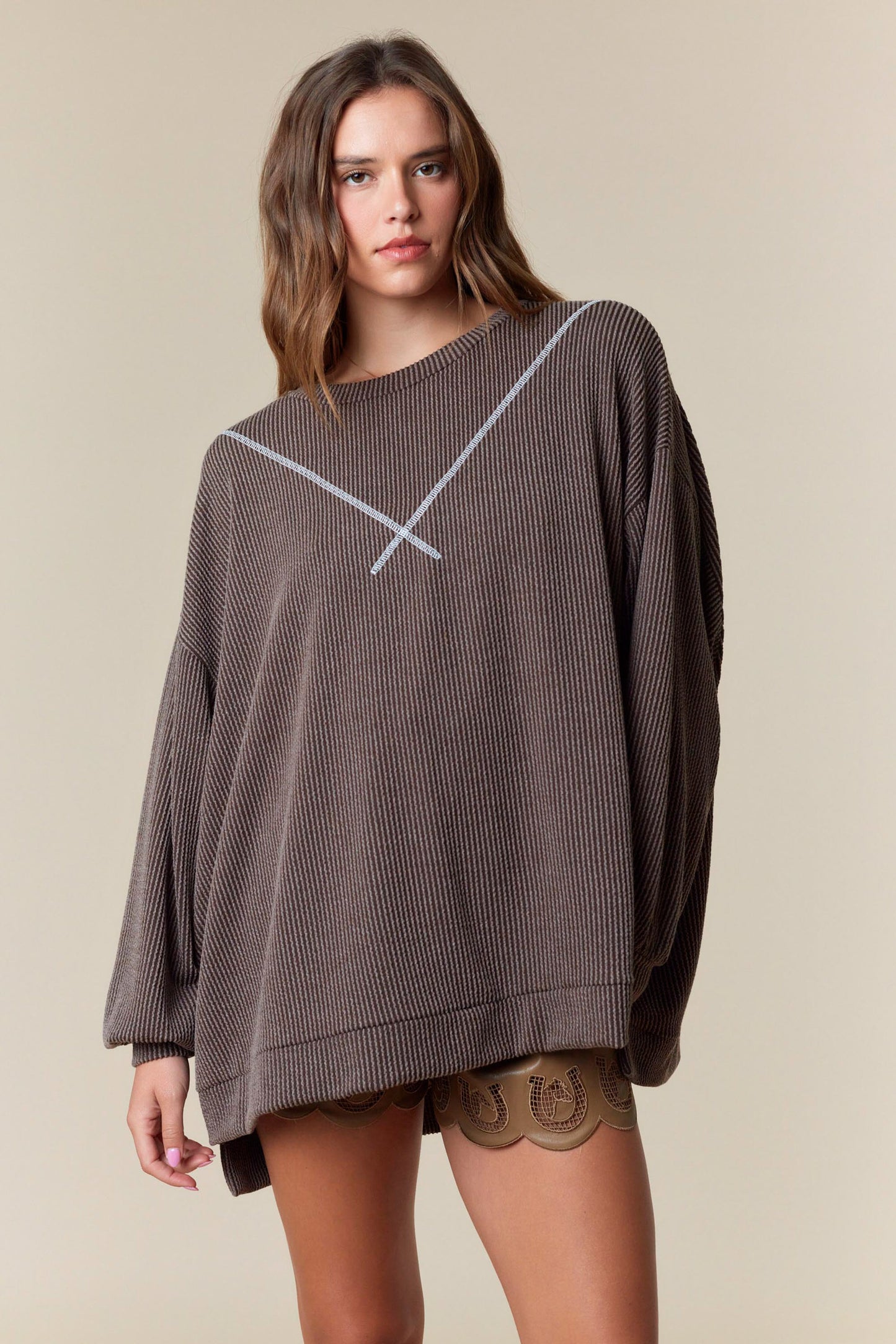 Get Together Corded Top - Brown