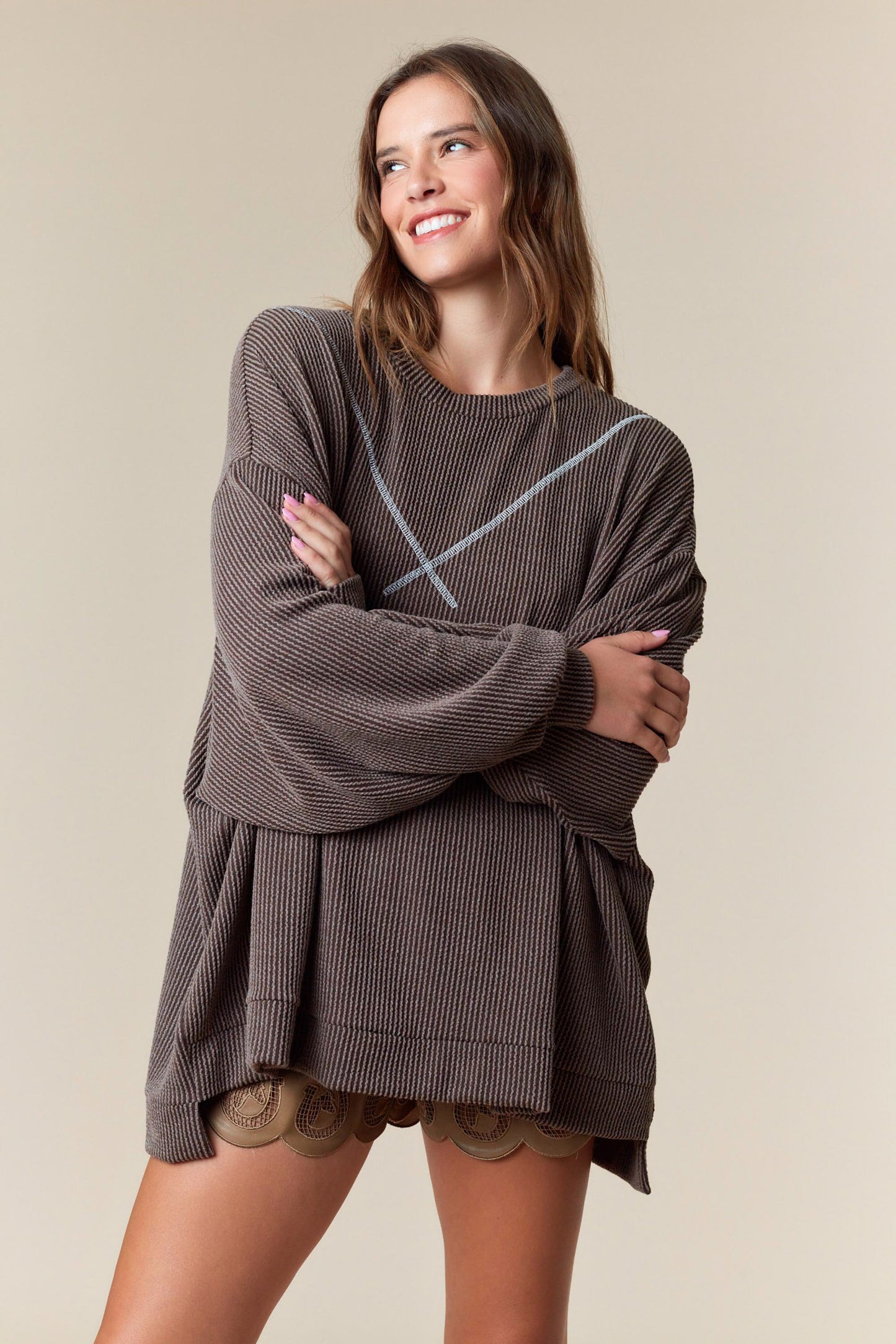 Get Together Corded Top - Brown