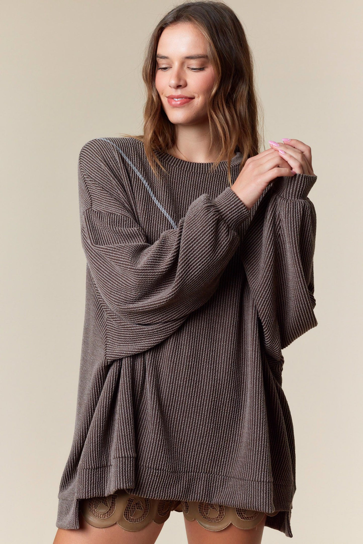 Get Together Corded Top - Brown