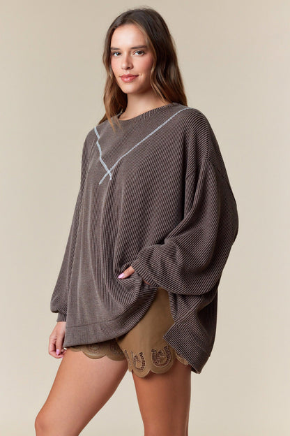 Get Together Corded Top - Brown