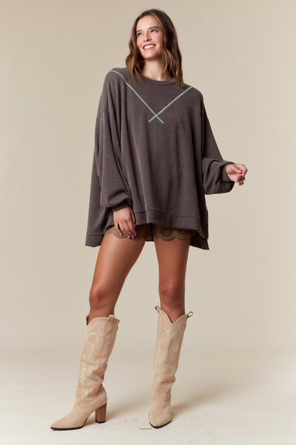 Get Together Corded Top - Brown