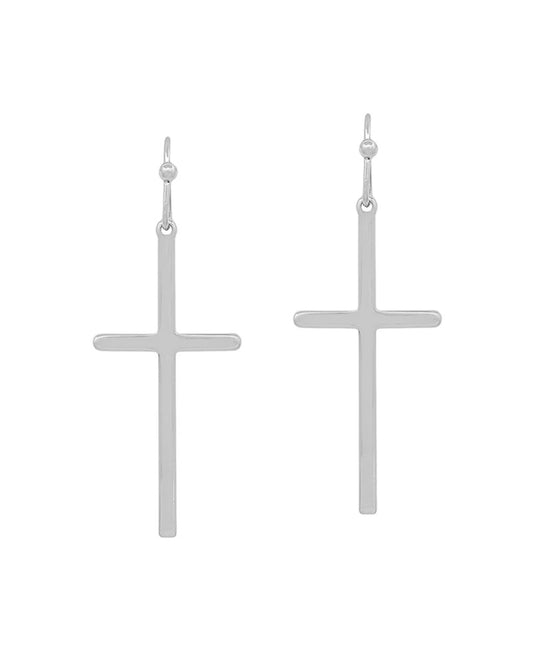 Long Grace Cross Earrings (Silver)