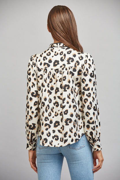 The Wild Intentions Blouse | Cream Leopard Tie Neck Button Down Blouse