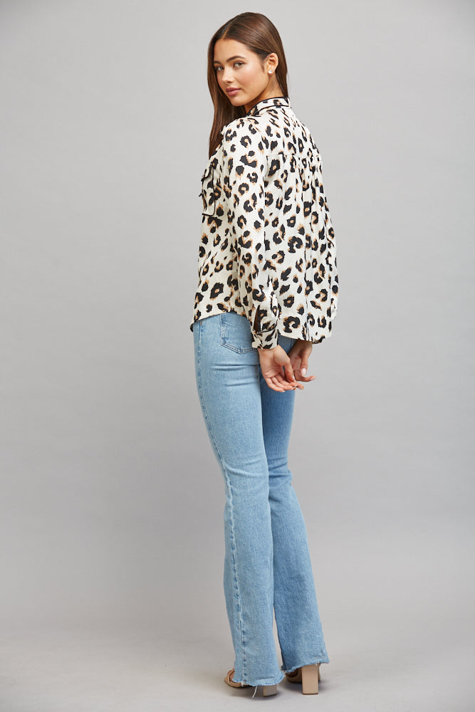 The Wild Intentions Blouse | Cream Leopard Tie Neck Button Down Blouse