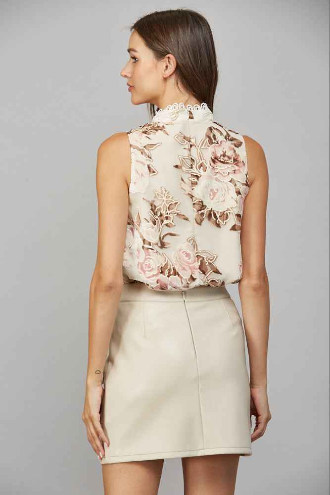 The Velvet Rose Top | Cream Velvet Floral Sleeveless Blouse