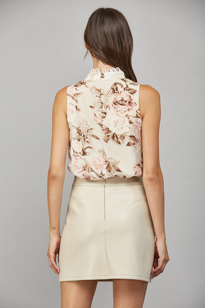 The Velvet Rose Top | Cream Velvet Floral Sleeveless Blouse
