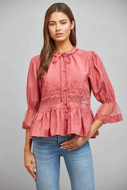 The Rosewood Blouse | Slate Rose Lace Peplum Blouse