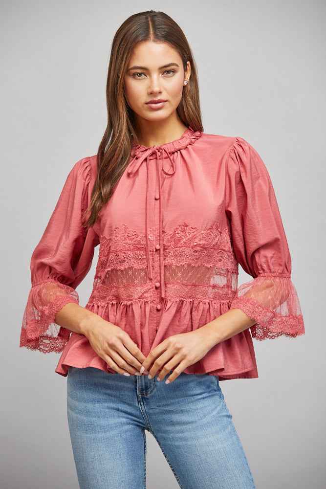 The Rosewood Blouse | Slate Rose Lace Peplum Blouse