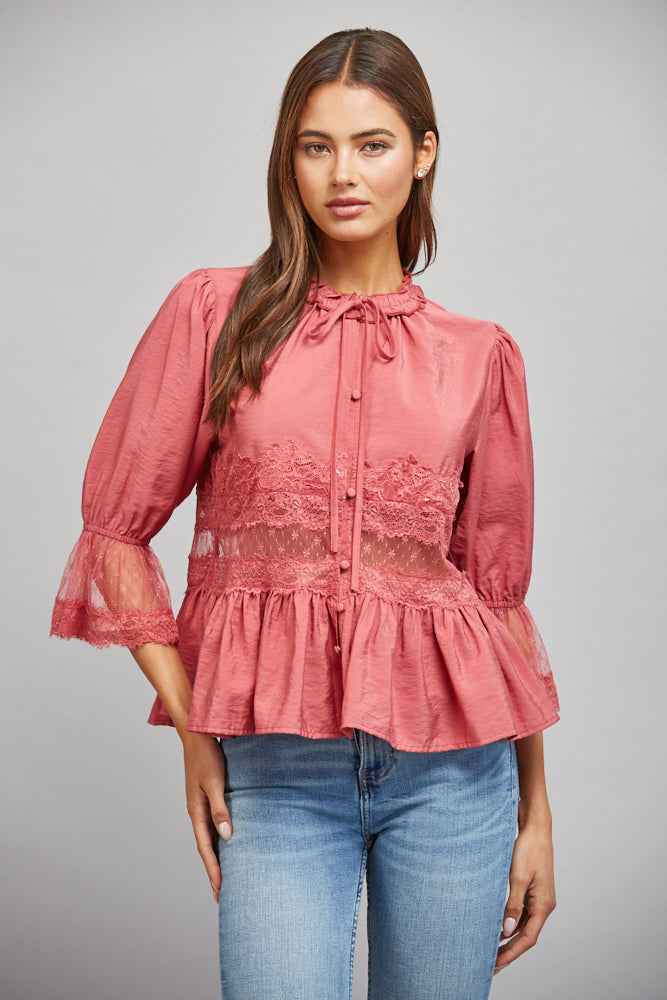 The Rosewood Blouse | Slate Rose Lace Peplum Blouse