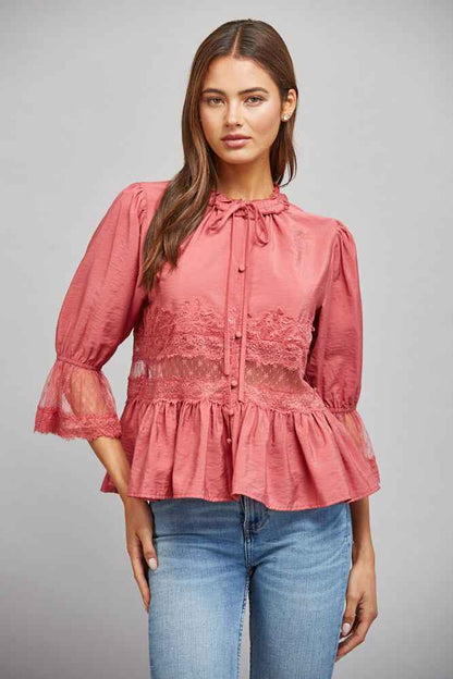 The Rosewood Blouse | Slate Rose Lace Peplum Blouse
