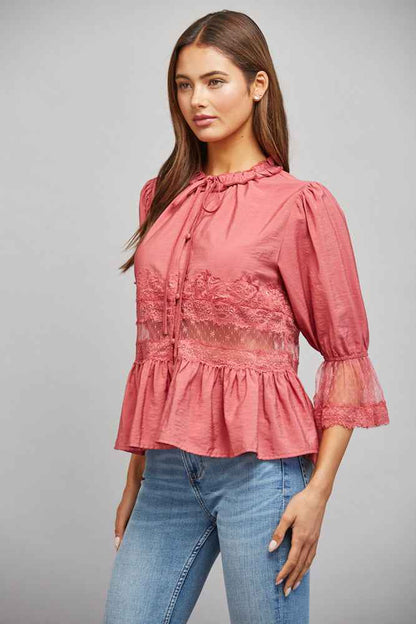 The Rosewood Blouse | Slate Rose Lace Peplum Blouse