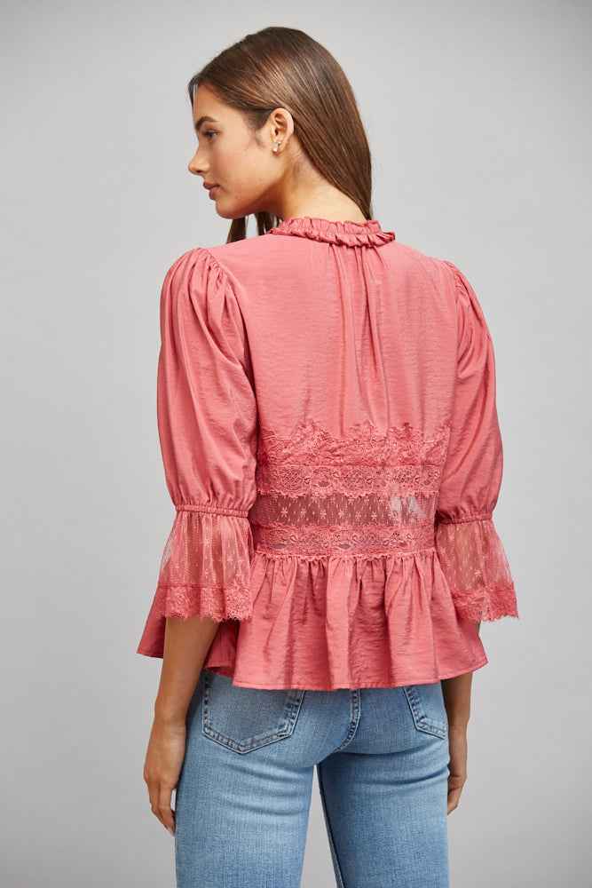 The Rosewood Blouse | Slate Rose Lace Peplum Blouse