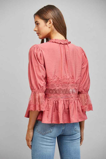 The Rosewood Blouse | Slate Rose Lace Peplum Blouse