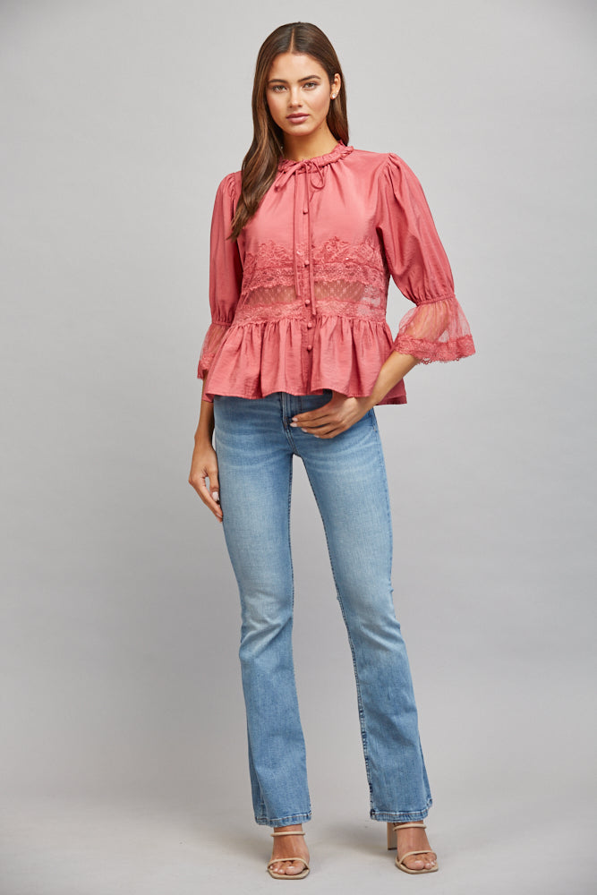 The Rosewood Blouse | Slate Rose Lace Peplum Blouse