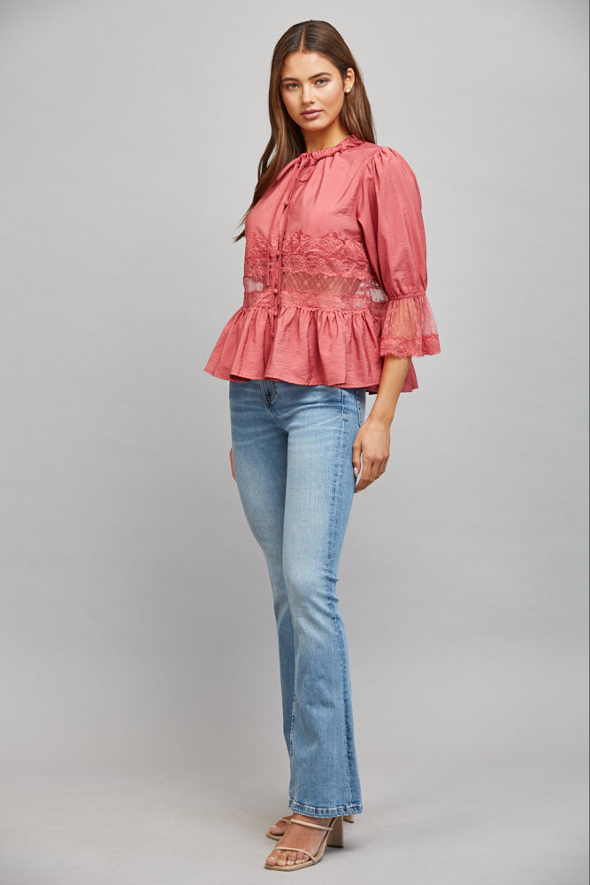 The Rosewood Blouse | Slate Rose Lace Peplum Blouse