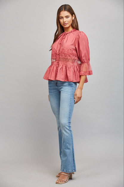 The Rosewood Blouse | Slate Rose Lace Peplum Blouse