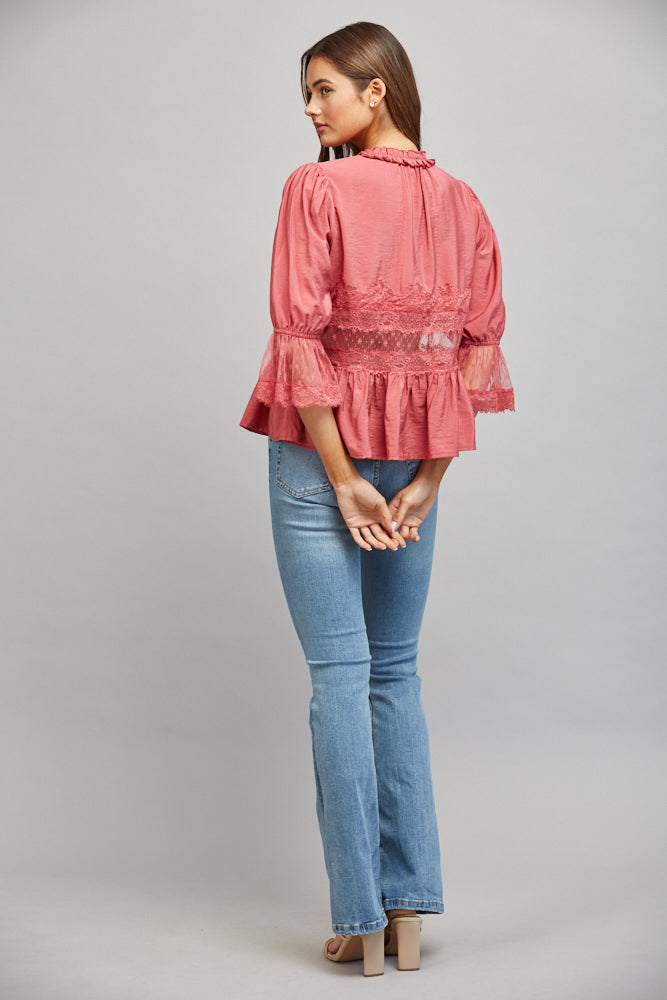 The Rosewood Blouse | Slate Rose Lace Peplum Blouse