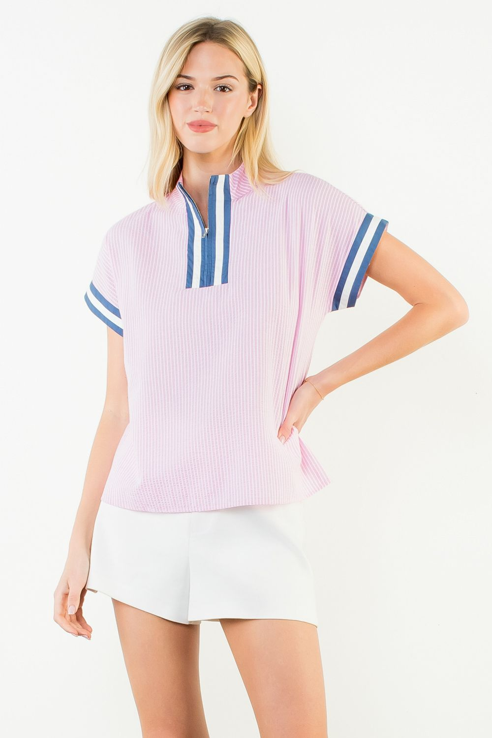 Raspberry Harbor Striped Contrast Top - Pink - Delta Swanky Girl