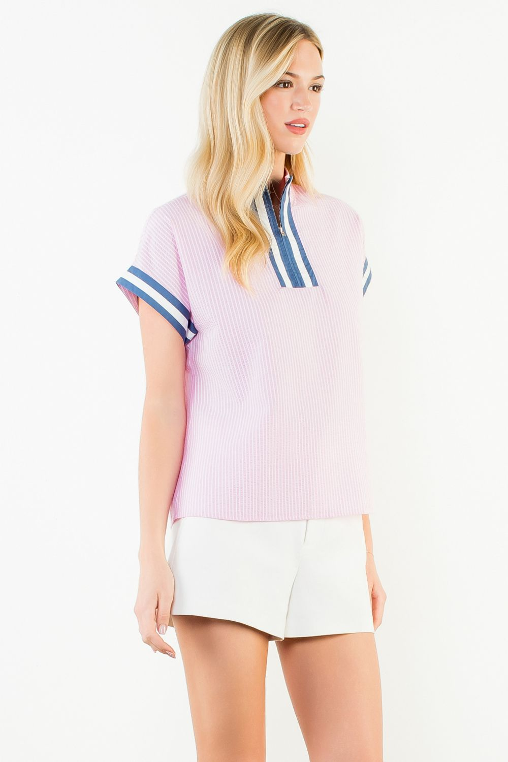 Raspberry Harbor Striped Contrast Top - Pink - Delta Swanky Girl