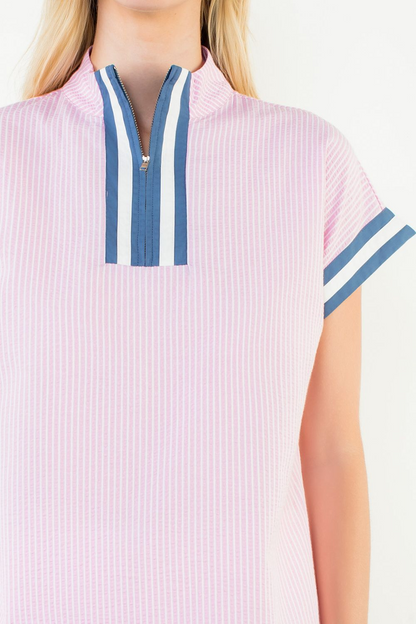 Raspberry Harbor Striped Contrast Top - Pink - Delta Swanky Girl
