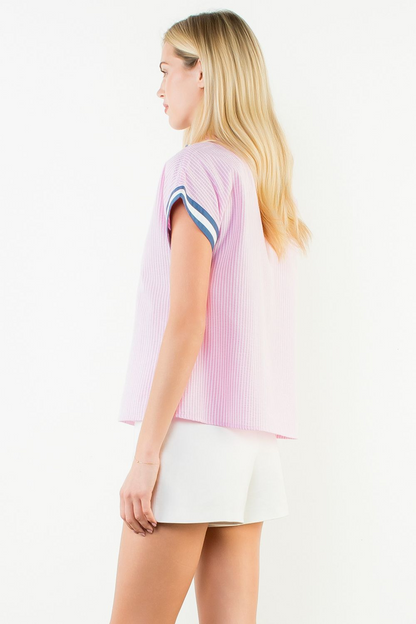 Raspberry Harbor Striped Contrast Top - Pink - Delta Swanky Girl