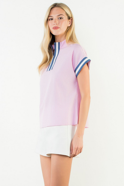 Raspberry Harbor Striped Contrast Top - Pink - Delta Swanky Girl