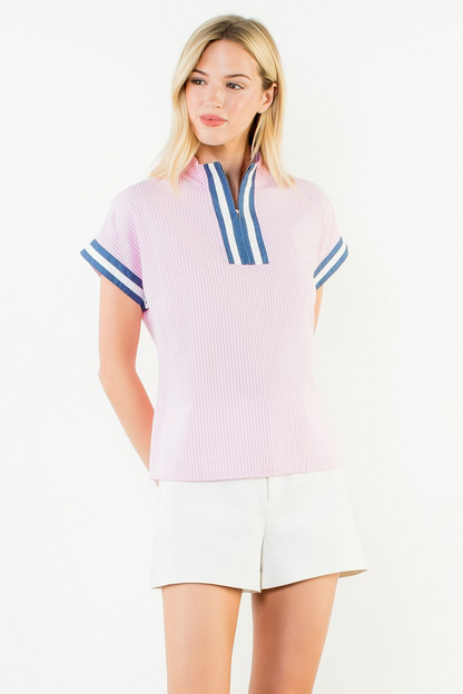 Raspberry Harbor Striped Contrast Top - Pink - Delta Swanky Girl