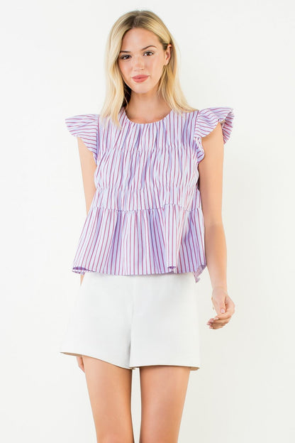 Lilla Ruffle Sleeve Striped Top - Purple - Delta Swanky Girl