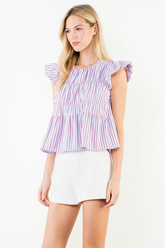 Lilla Ruffle Sleeve Striped Top - Purple - Delta Swanky Girl