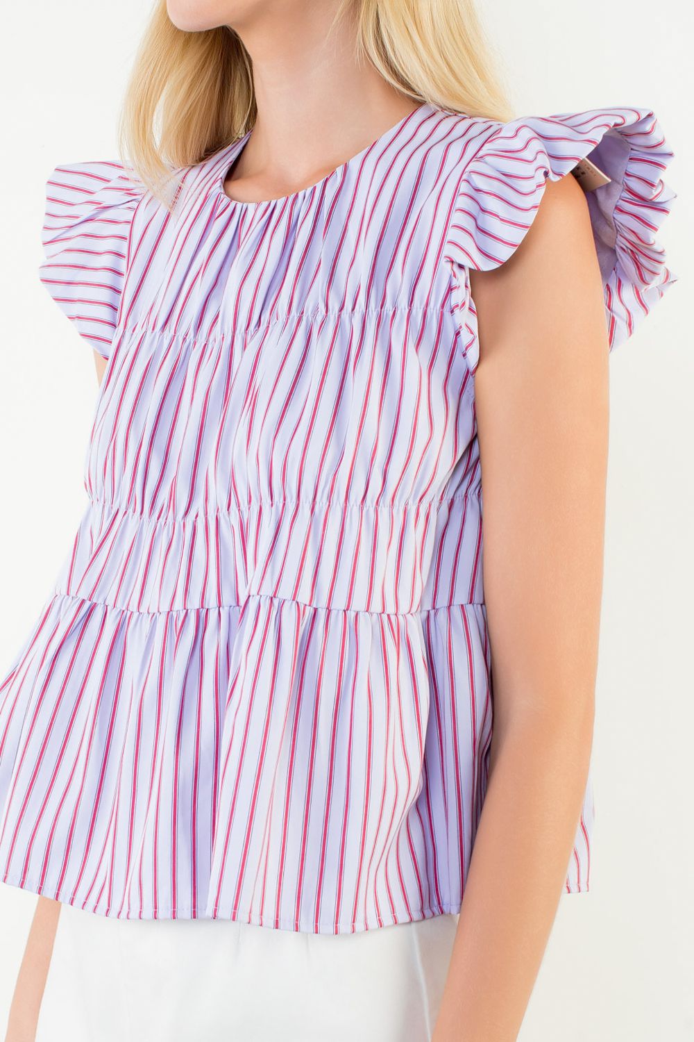 Lilla Ruffle Sleeve Striped Top - Purple - Delta Swanky Girl