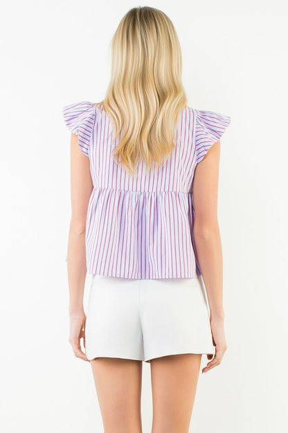 Lilla Ruffle Sleeve Striped Top - Purple - Delta Swanky Girl