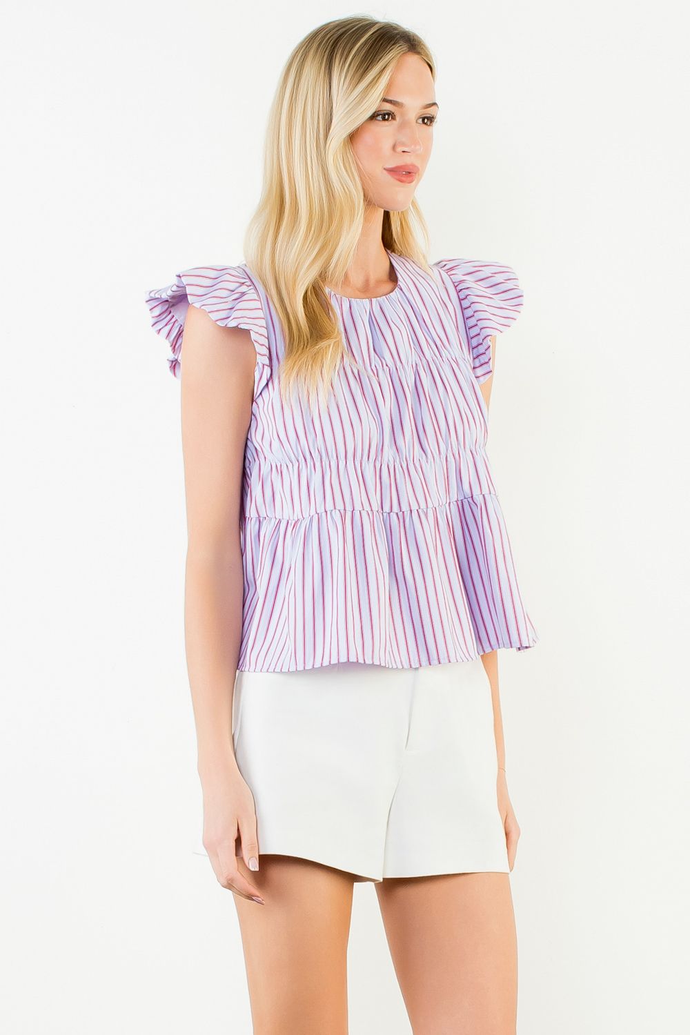 Lilla Ruffle Sleeve Striped Top - Purple - Delta Swanky Girl