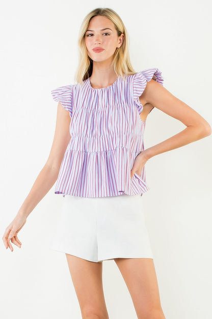 Lilla Ruffle Sleeve Striped Top - Purple - Delta Swanky Girl