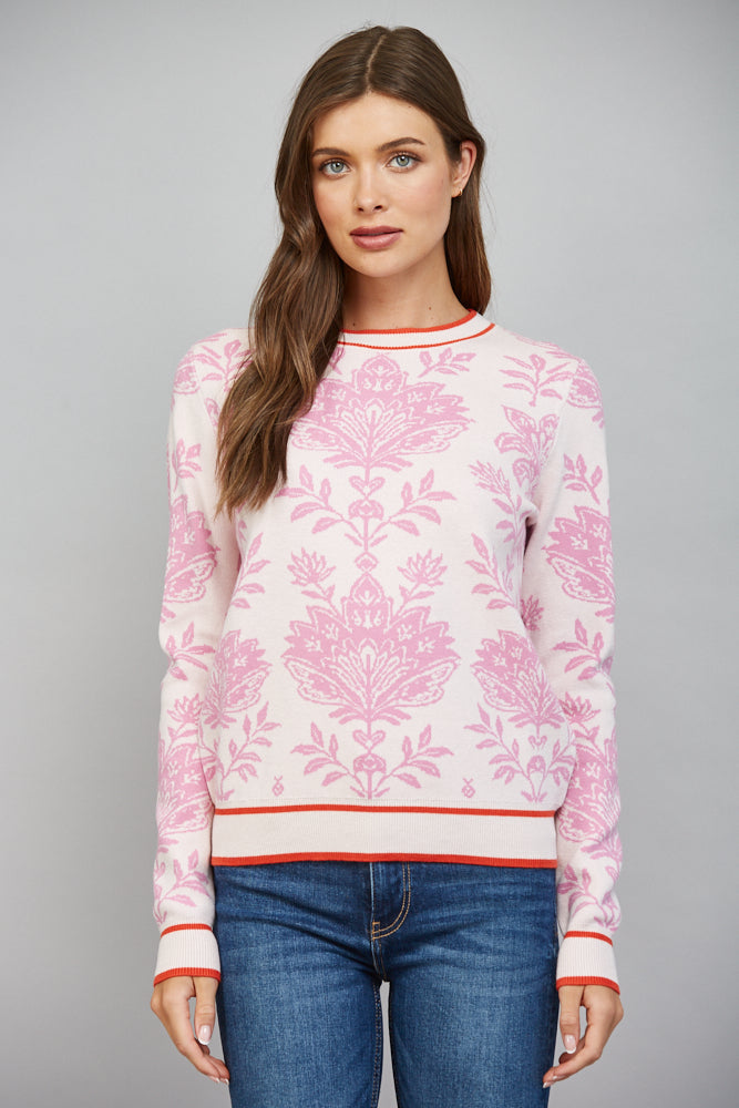 The Pink Chateau Sweater | Pink Floral Damask Crew Neck Sweater