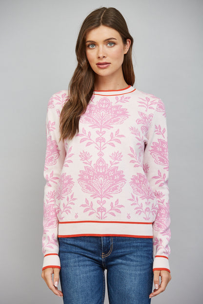 The Pink Chateau Sweater | Pink Floral Damask Crew Neck Sweater