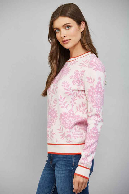 The Pink Chateau Sweater | Pink Floral Damask Crew Neck Sweater