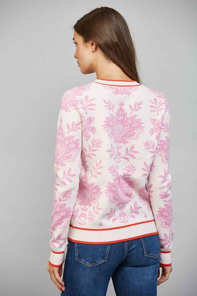 The Pink Chateau Sweater | Pink Floral Damask Crew Neck Sweater