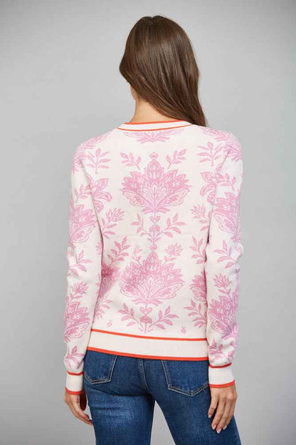 The Pink Chateau Sweater | Pink Floral Damask Crew Neck Sweater