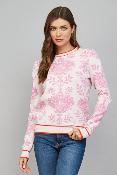 The Pink Chateau Sweater | Pink Floral Damask Crew Neck Sweater