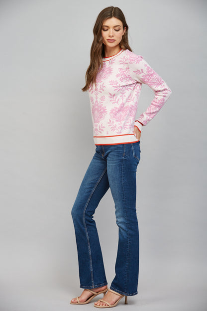 The Pink Chateau Sweater | Pink Floral Damask Crew Neck Sweater