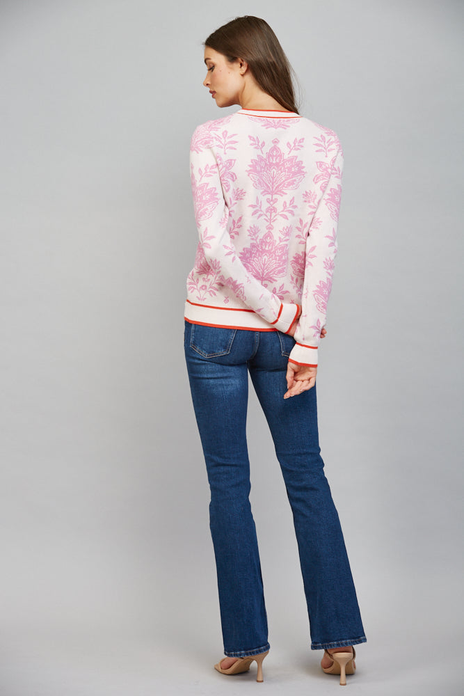 The Pink Chateau Sweater | Pink Floral Damask Crew Neck Sweater