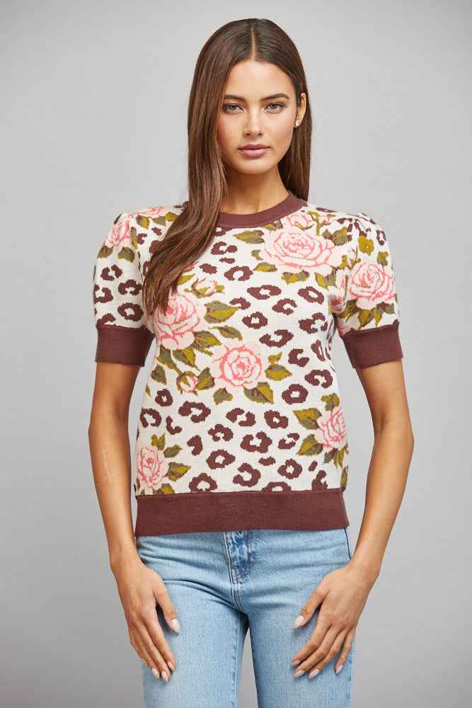 The Wildflower Knit | Cream Floral Leopard Puff Sleeve Sweater