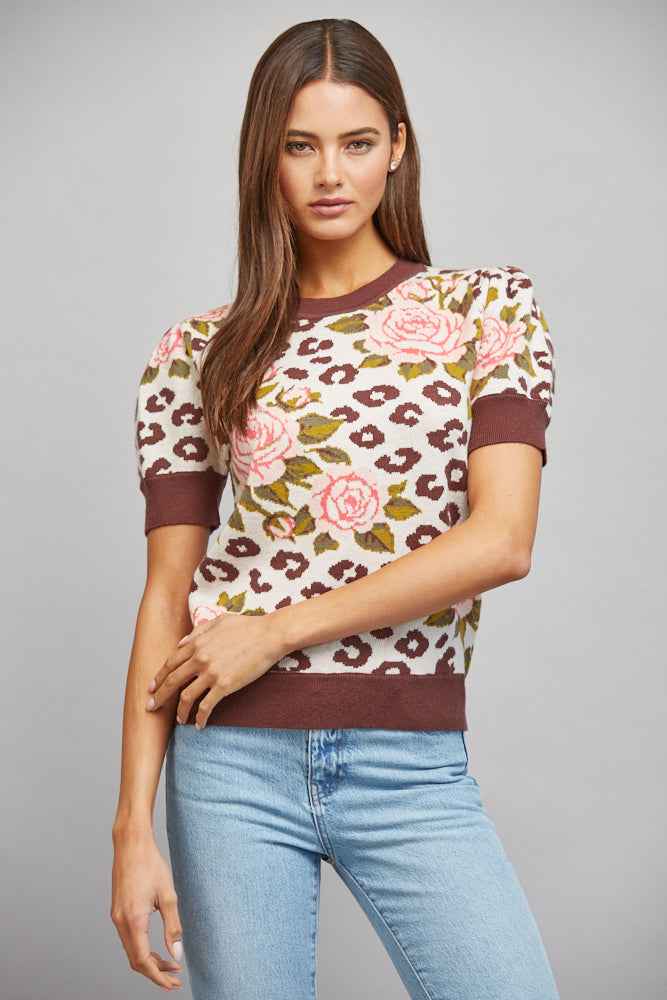 The Wildflower Knit | Cream Floral Leopard Puff Sleeve Sweater